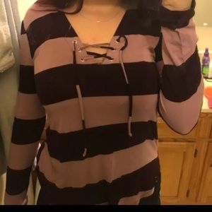 Striped lace long sleeve shirt